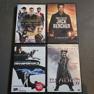 Action Movie DVDs Kingsman, Jack Reacher, Transporter 3, and Blade II Bundle Set